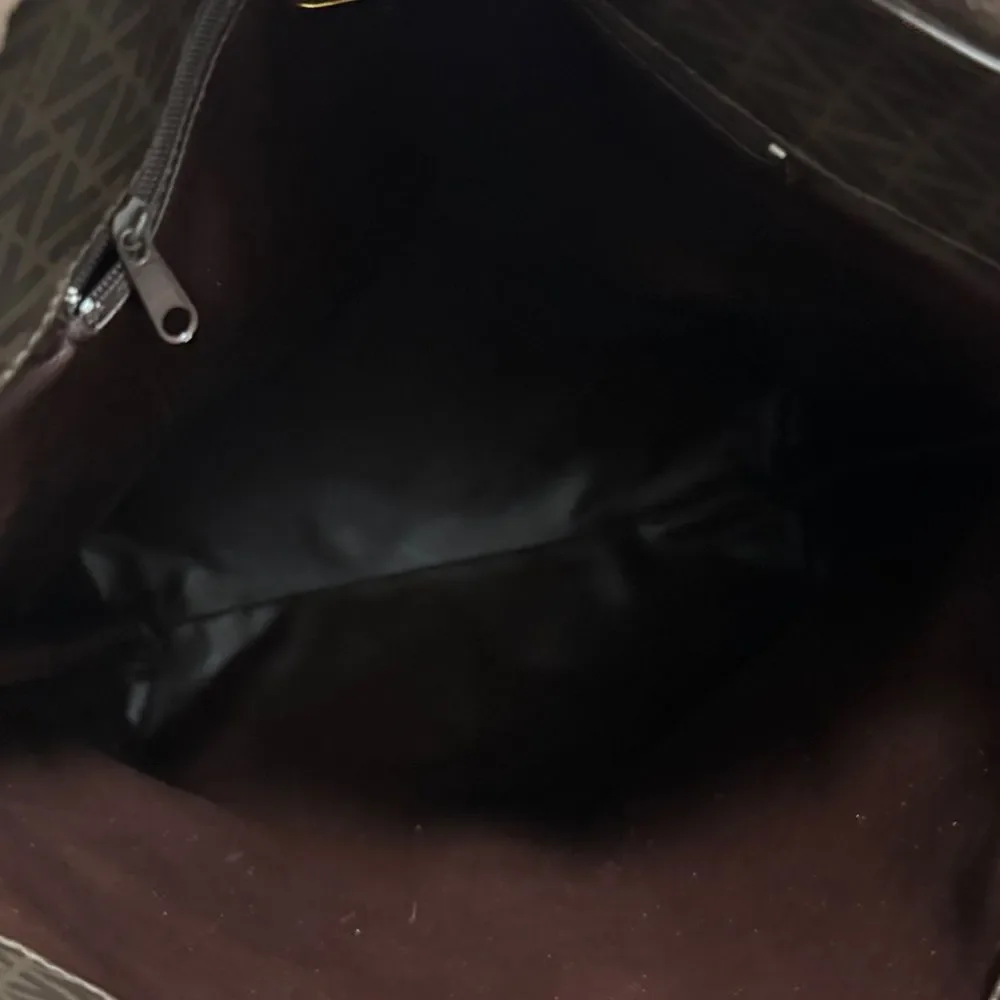 NWOT Mario Valentino Brown Logo Coated Canvas Tote Bag with Shoulder Strap.